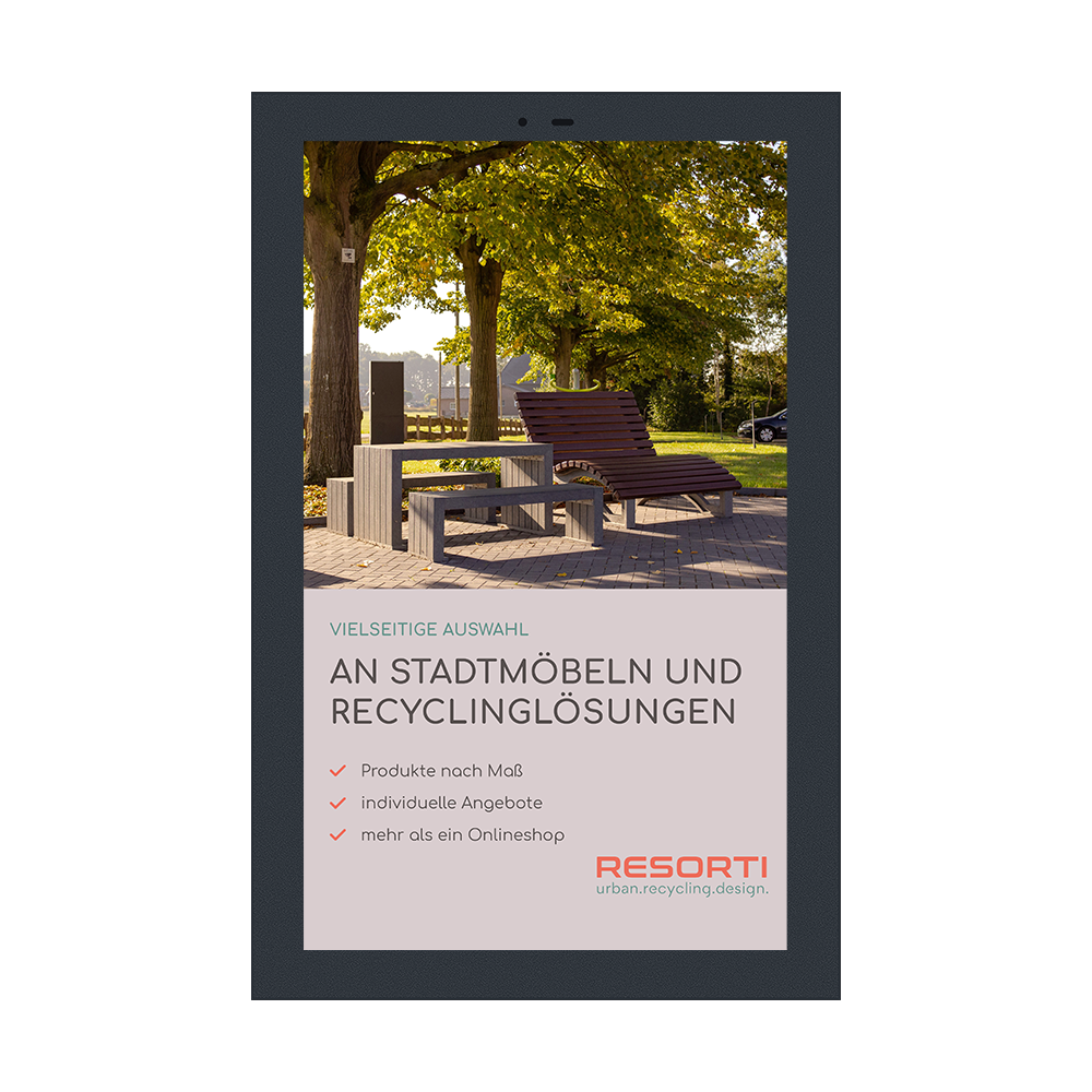Die Abb. zeigt das Outdoor Digital Signage zur Wandbefestigung vertikal - 55 Zoll.