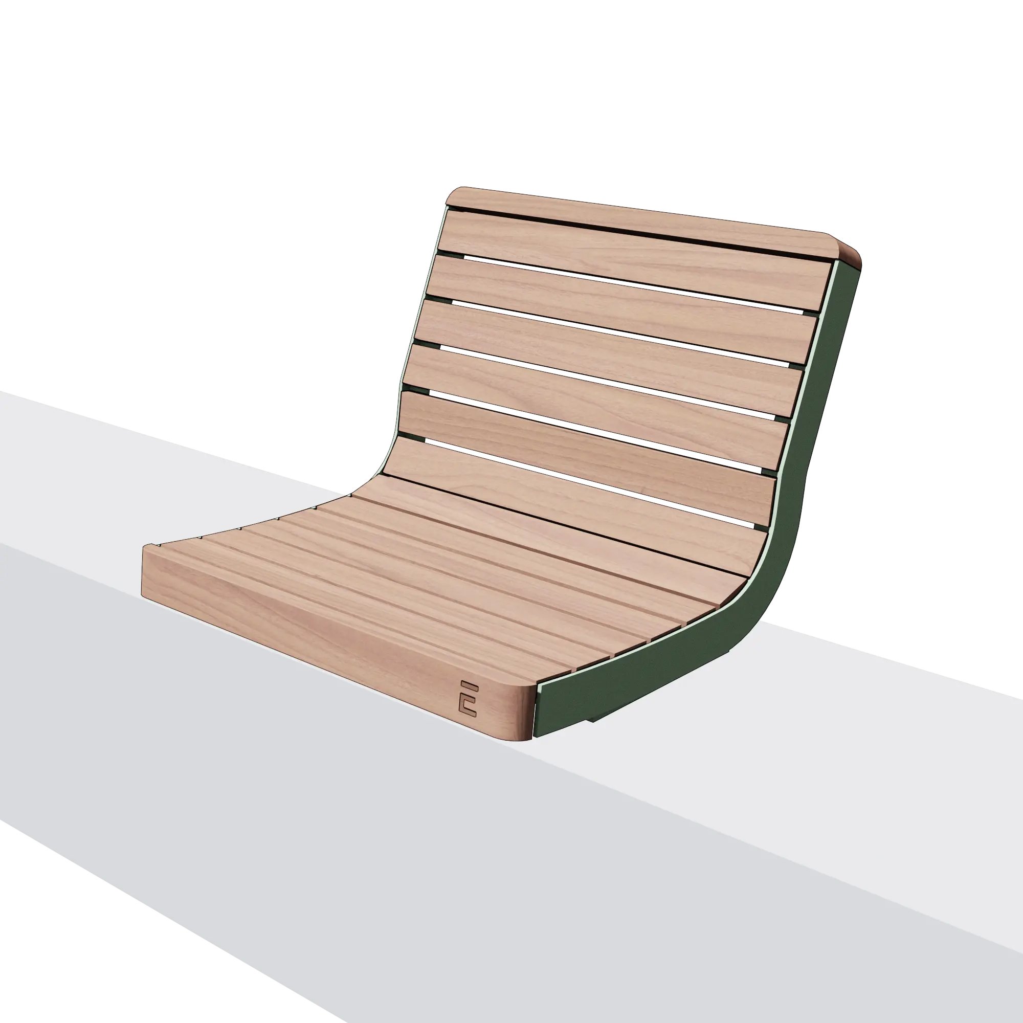 Die Abb. zeigt den EGOÉ Stuhl I1 für Sockelmontage ohne Armlehnen, mit Holz aus Robinie Natur und Gestell in Weißgrün (RAL 6019).