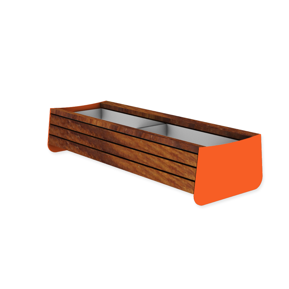Die Abb. zeigt den EGOÉ Pflanzkübel I30 - 2x35 Liter U-förmig in Hellrotorange (RAL 2008) mit Thermoesche geölt.