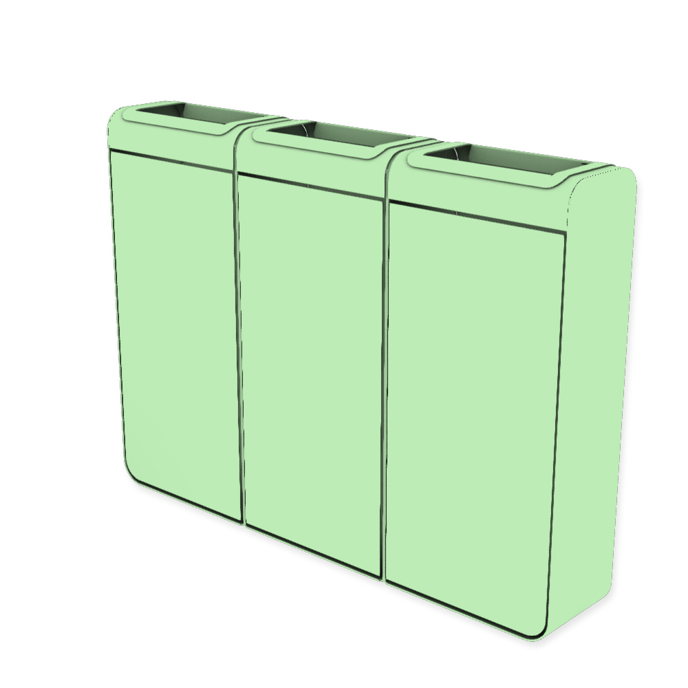 Die Abb. zeigt den EGOÉ Recycling Abfallbehälter I20 - 3x45 Liter mit Farbe Rahmen Weißgrün (RAL 6019) und Farbe Korpus Weißgrün (RAL 6019).
