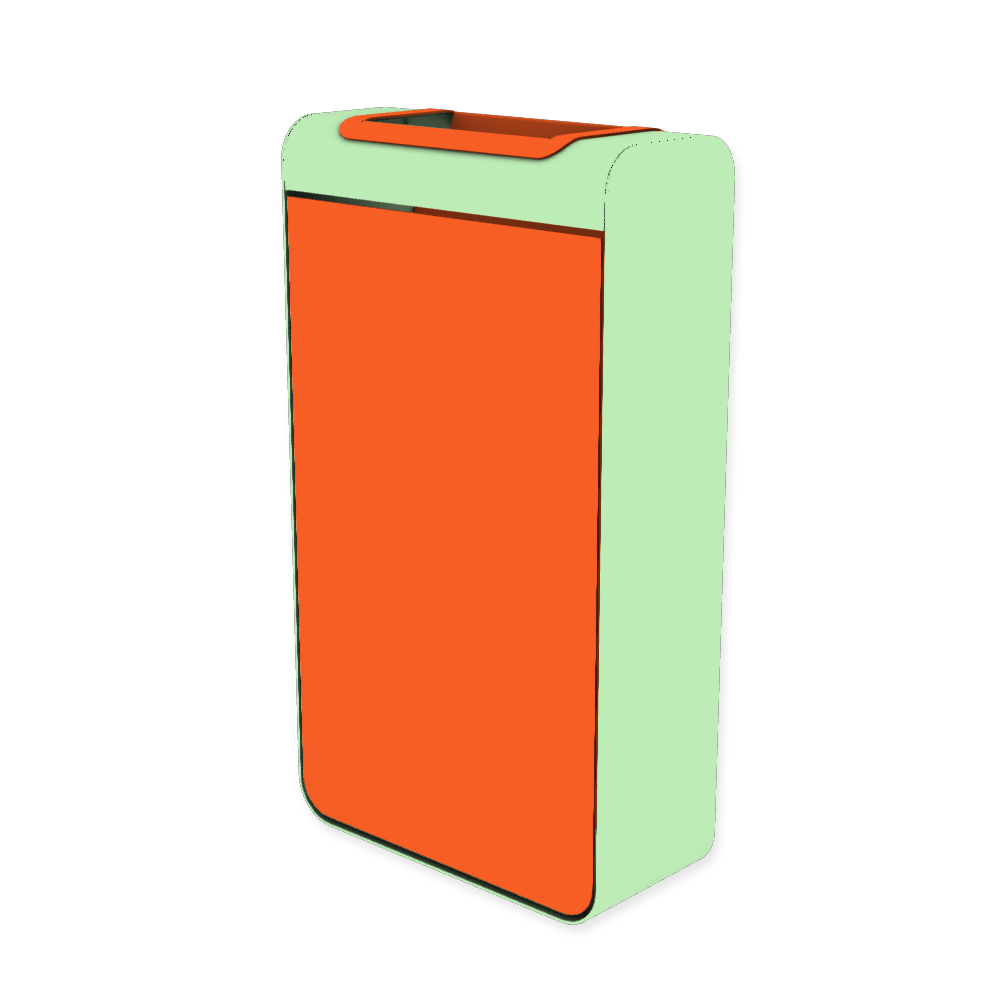 Die Abb. zeigt den EGOÉ Abfallbehälter I20 - 60 Liter mit Farbe Rahmen Weißgrün (RAL 6019) und Farbe Korpus Hellrotorange (RAL 2008).
