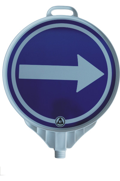 Die Abb. zeigt Warnschild für Leitkegel und Poller