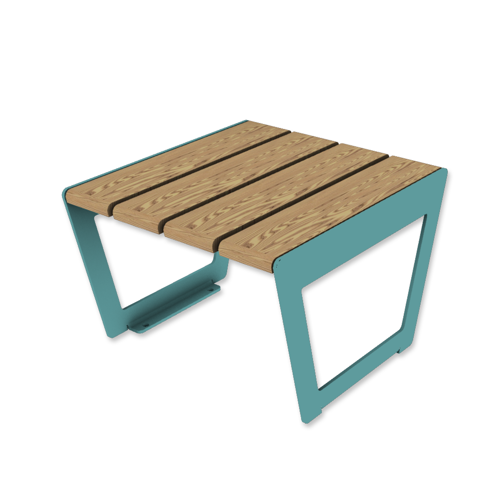 Die Abb. zeigt den modularen Hocker A4 in Pastellblau (RAL 5024) mit Thermoesche Natur.