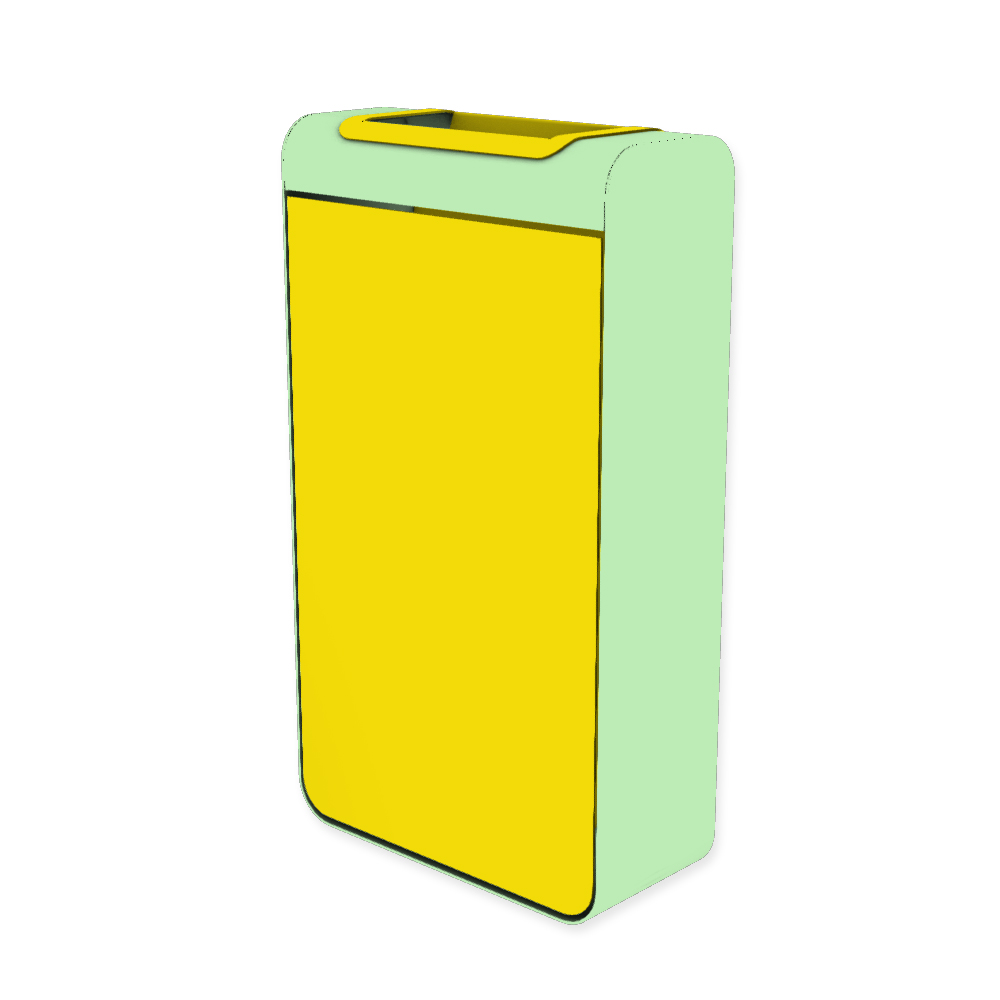 Die Abb. zeigt den EGOÉ Abfallbehälter I20 - 60 Liter mit Farbe Rahmen Weißgrün (RAL 6019) und Farbe Korpus Rapsgelb (RAL 1021).