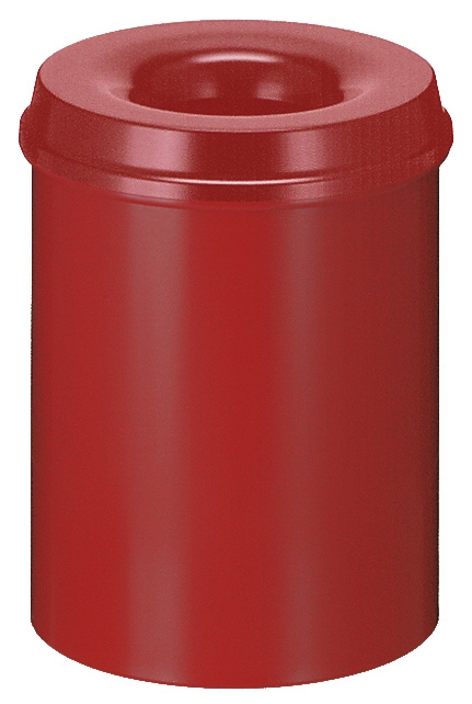 Die Abb. zeigt den selbstlöschenden Papierkorb 15 Liter in Rot.