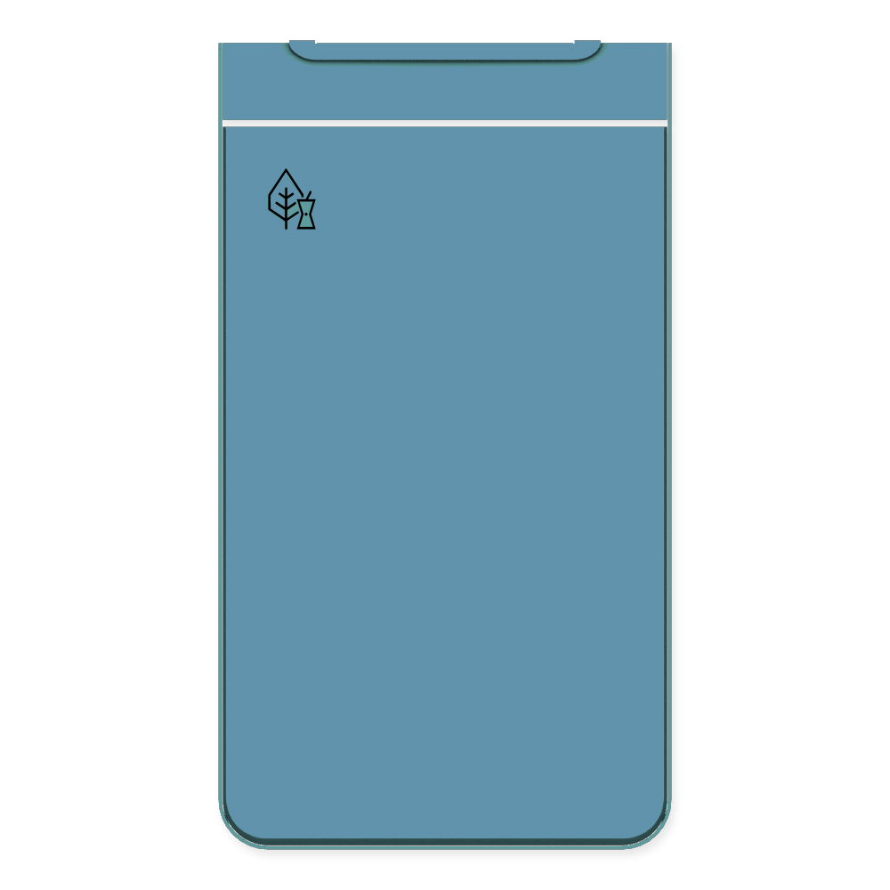 Die Abb. zeigt die Vorderseite des EGOÉ Abfallbehälters I20 - 60 Liter mit Piktogramm Biomüll, Farbe Rahmen Pastellblau (RAL 5024) und Farbe Korpus Pastellblau (RAL 5024).