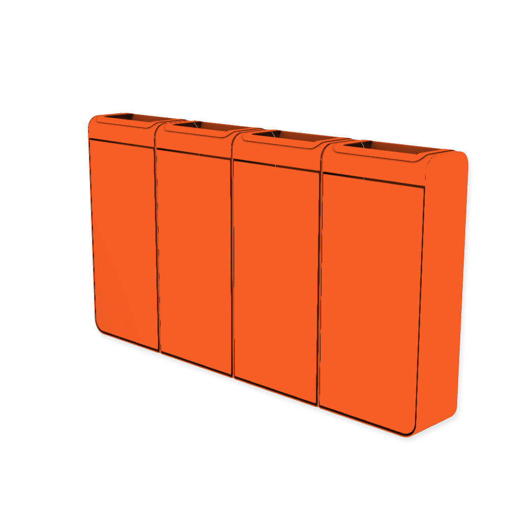 Die Abb. zeigt den EGOÉ Recycling Abfallbehälter I20 - 4x45 Liter mit Farbe Rahmen Hellrotorange (RAL 2008) und Farbe Korpus Hellrotorange (RAL 2008).