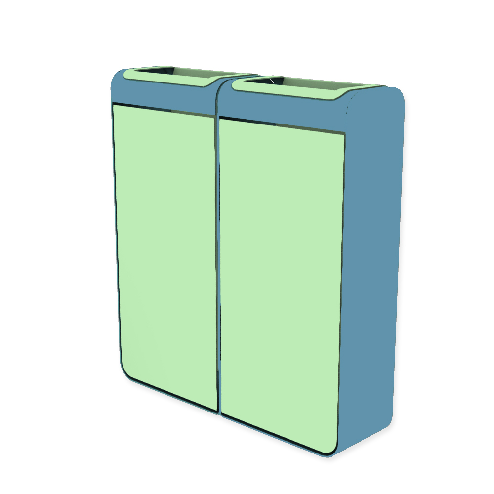 Die Abb. zeigt den EGOÉ Recycling Abfallbehälter I20 - 2x45 Liter mit Farbe Rahmen Pastellblau (RAL 5024) und Farbe Korpus Weißgrün (RAL 6019).