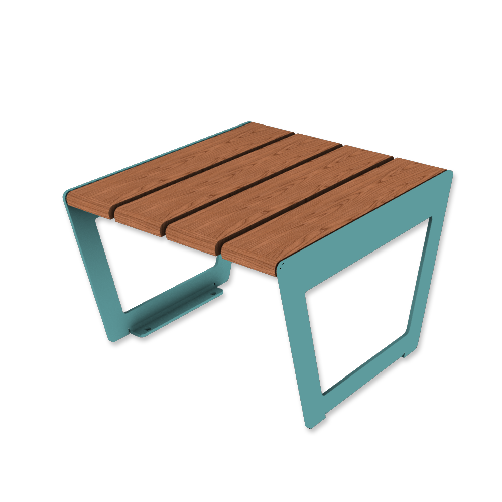 Die Abb. zeigt den modularen Hocker A4 in Pastellblau (RAL 5024) mit Jatoba geölt.