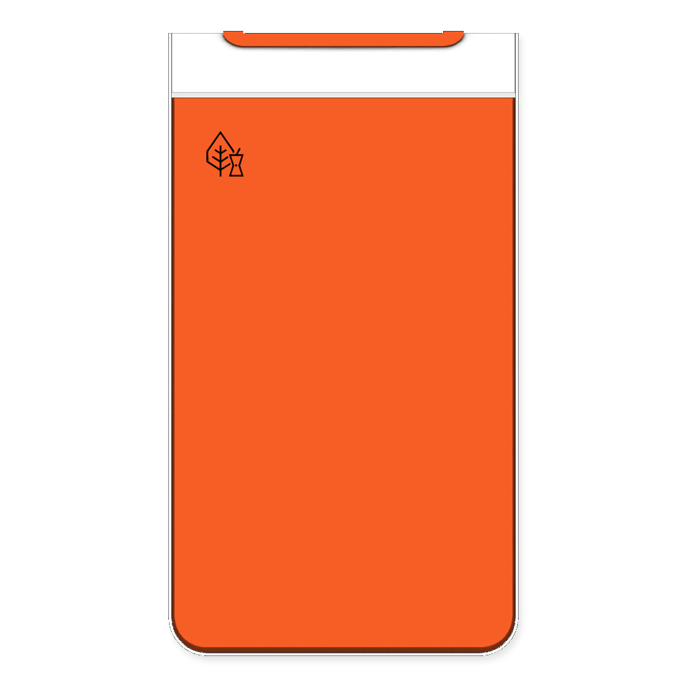 Die Abb. zeigt die Vorderseite des EGOÉ Abfallbehälters I20 - 60 Liter mit Piktogramm Biomüll, Farbe Rahmen Reinweiß (RAL 9010) und Farbe Korpus Hellrotorange (RAL 2008).