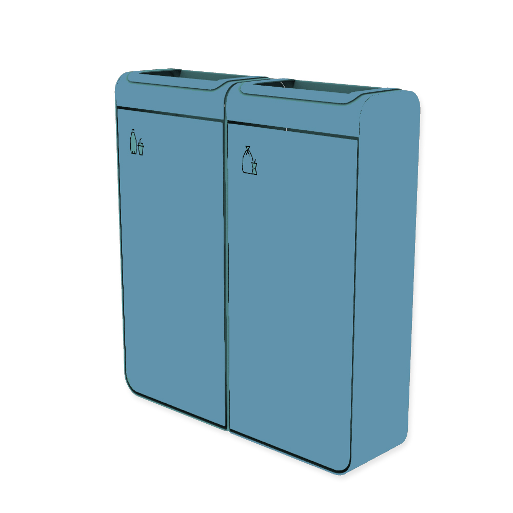 Die Abb. zeigt den EGOÉ Recycling Abfallbehälter I20 - 2x45 Liter mit Piktogrammen Kunststoff-Restmüll,  Farbe Rahmen Pastellblau (RAL 5024) und Farbe Korpus Pastellblau (RAL 5024).