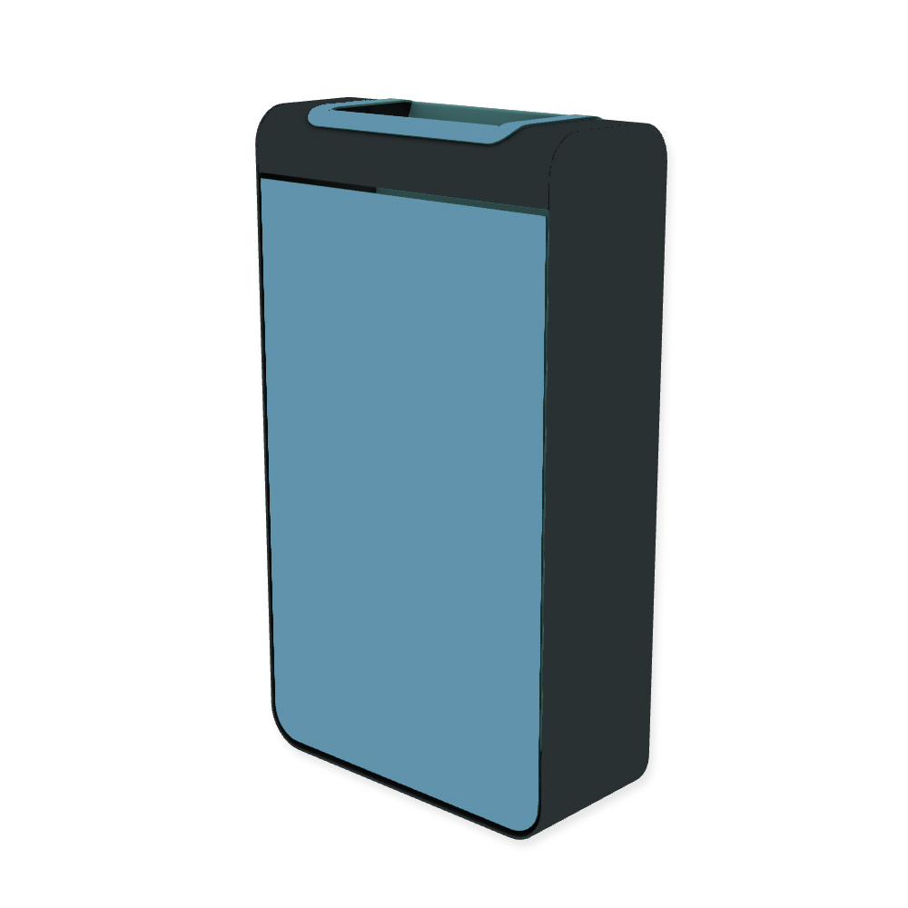 Die Abb. zeigt den EGOÉ Abfallbehälter I20 - 60 Liter mit Farbe Rahmen Anthrazitgrau (RAL 7016) und Farbe Korpus Pastellblau (RAL 5024).