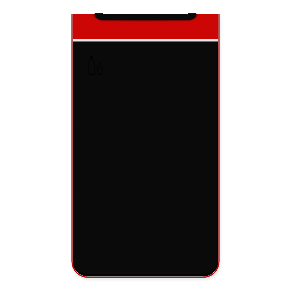 Die Abb. zeigt die Vorderseite des EGOÉ Abfallbehälters I20 - 60 Liter mit Piktogramm Kunststoff, Farbe Rahmen Verkehrsrot (RAL 3020) und Farbe Korpus Tiefschwarz (RAL 9005).