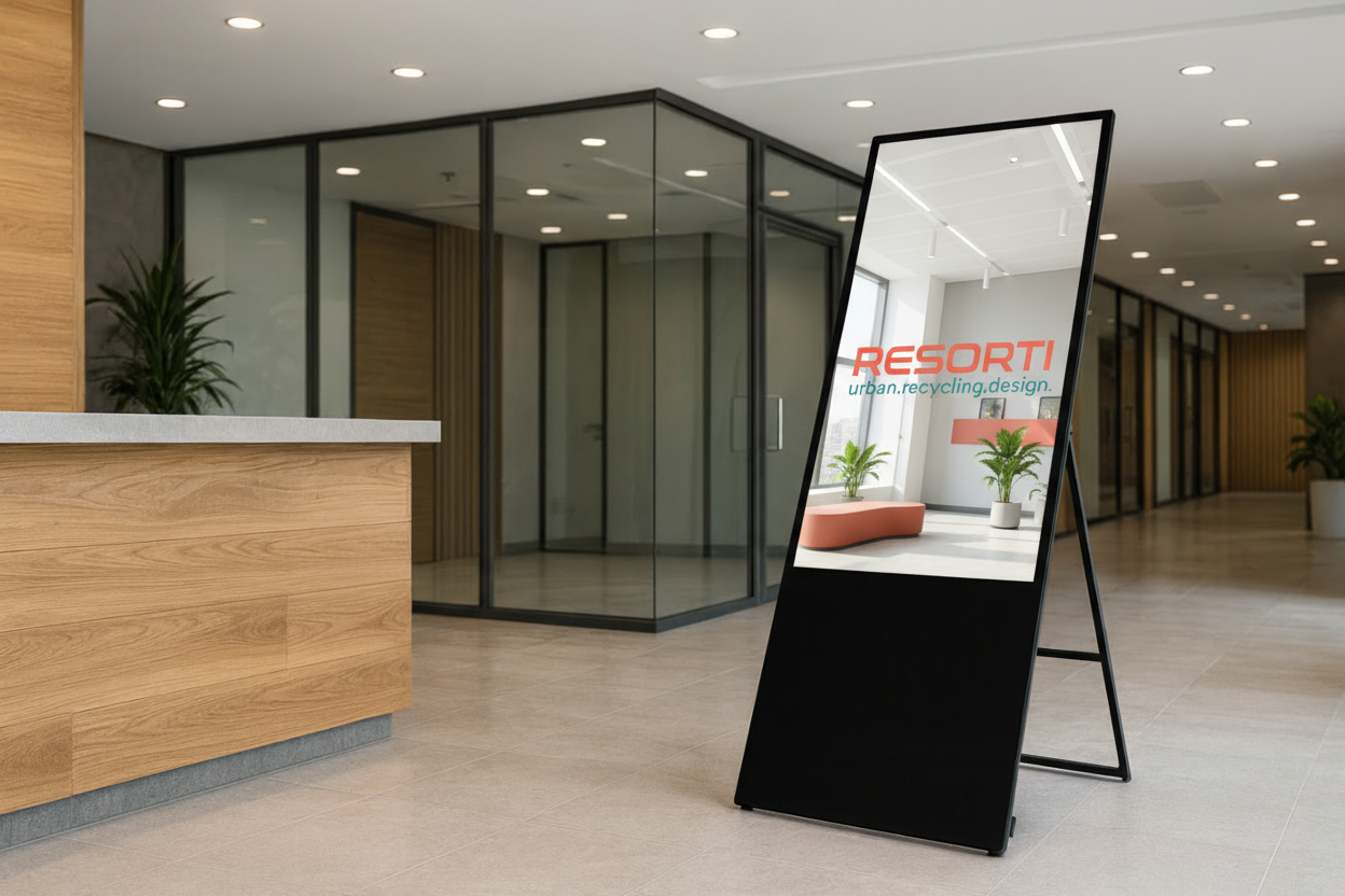 Die Abb. zeigt das Indoor LCD-Digital Signage Non Touch zum Aufstellen - 55 Zoll (Bild KI-generiert).