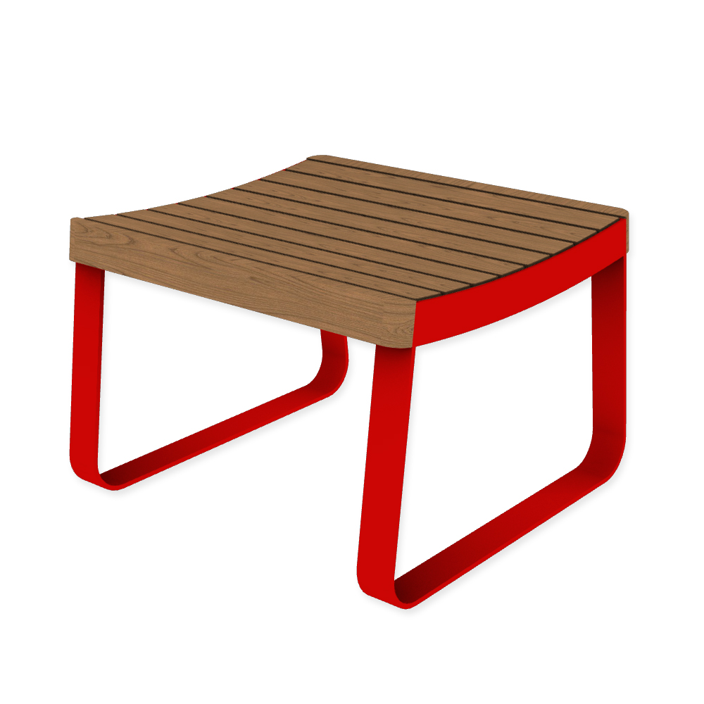 Die Abb. zeigt den EGOÉ Hocker I1 in Verkehrsrot (RAL 3020) mit Jatoba Natur.