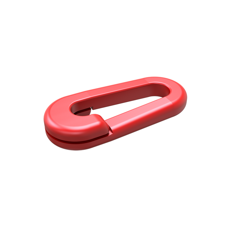 Die Abb. zeigt eins der fünf Verbindungsglieder für Absperrketten Stärke 6 mm in Rot.
