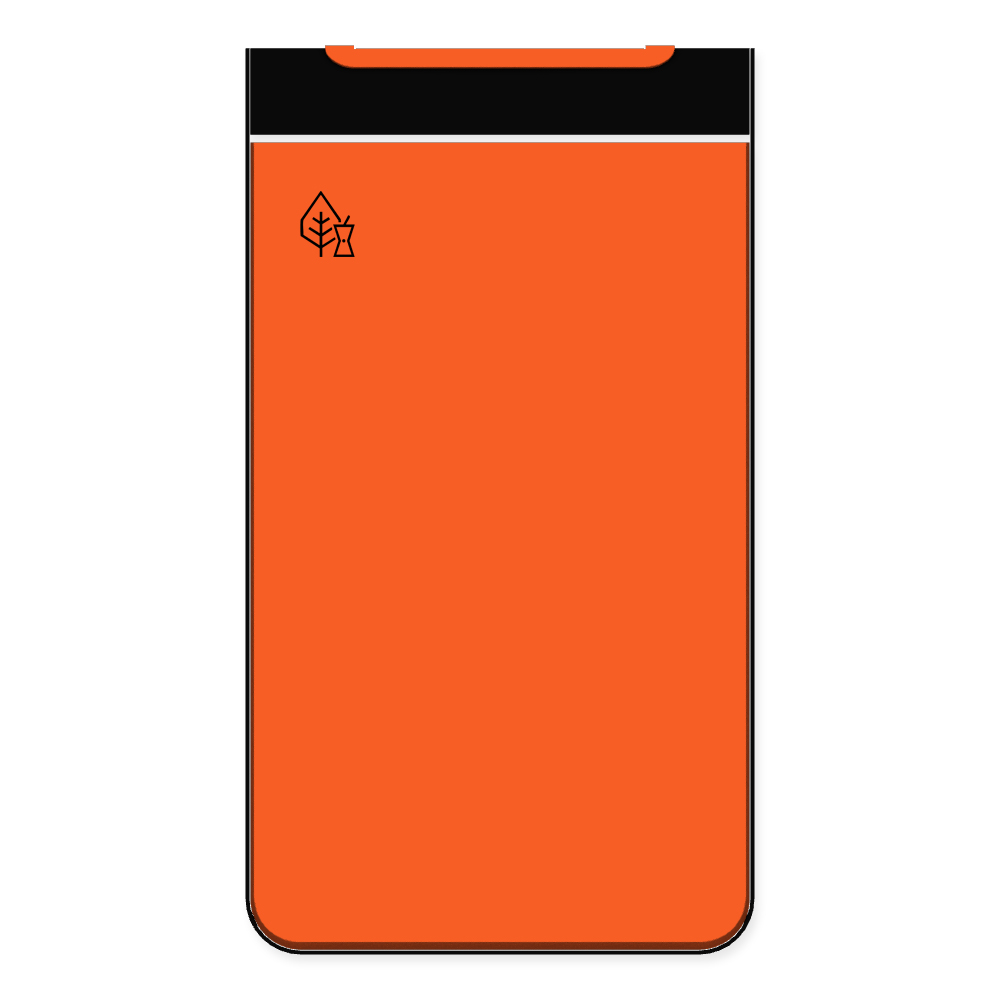Die Abb. zeigt die Vorderseite des EGOÉ Abfallbehälters I20 - 60 Liter mit Piktogramm Biomüll, Farbe Rahmen Tiefschwarz (RAL 9005) und Farbe Korpus Hellrotorange (RAL 2008).