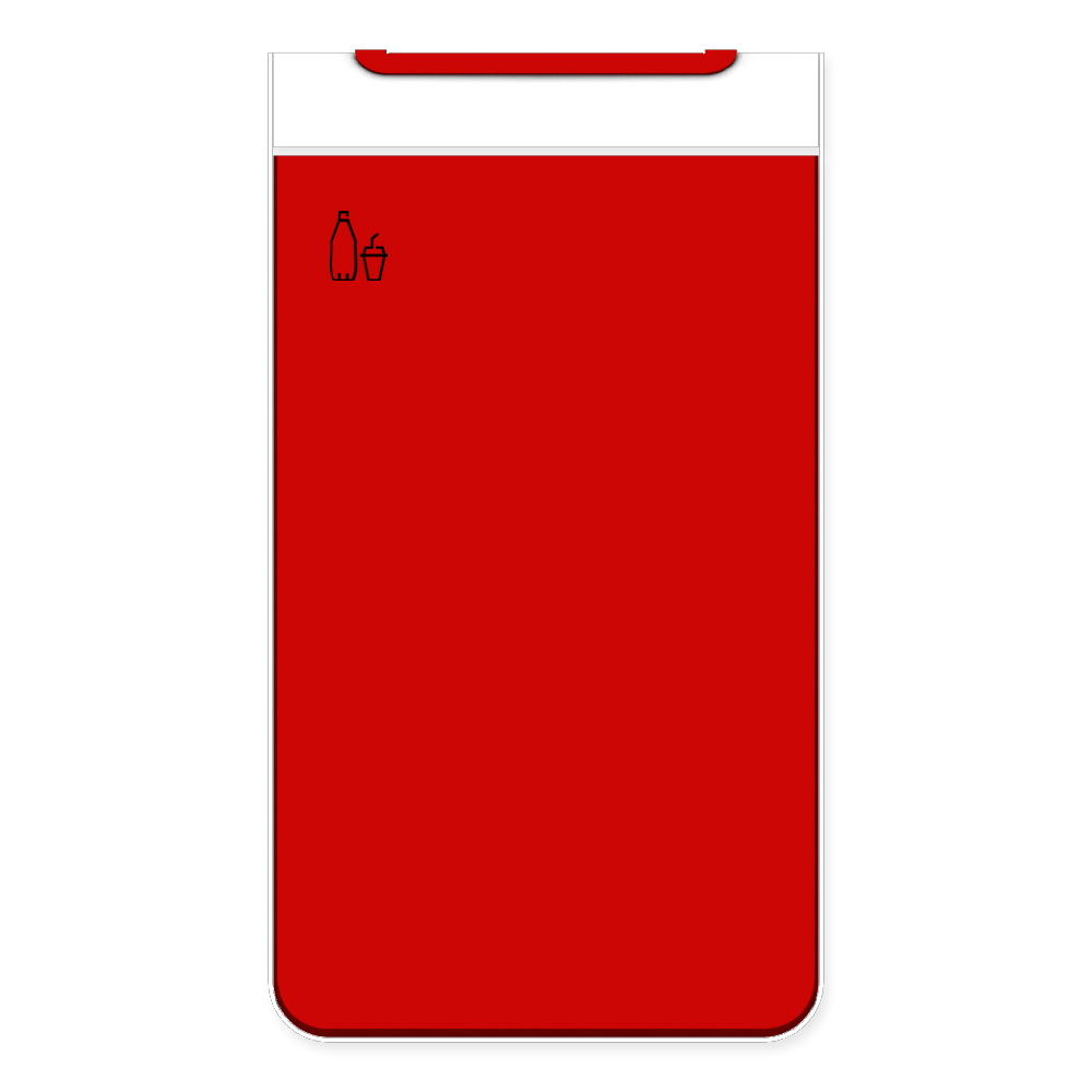 Die Abb. zeigt die Vorderseite des EGOÉ Abfallbehälters I20 - 60 Liter mit Piktogramm Kunststoff, Farbe Rahmen Reinweiß (RAL 9010) und Farbe Korpus Verkehrsrot (RAL 3020).