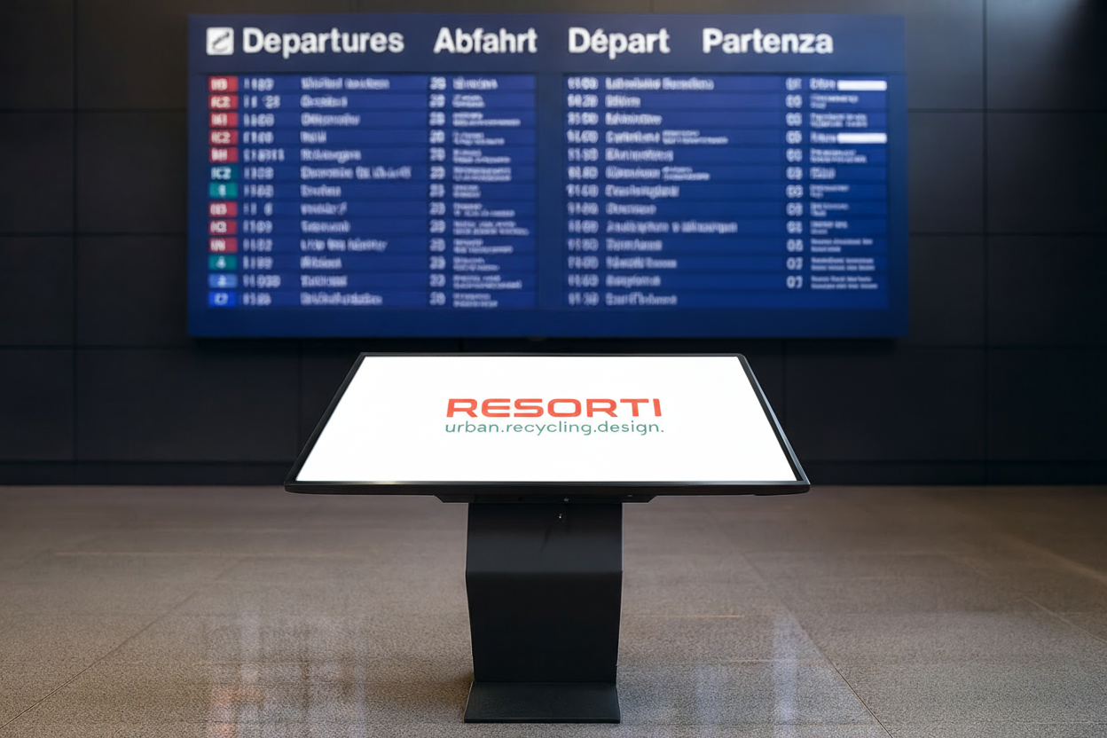 Die Abb. zeigt den interaktiven Indoor LCD Infokiosk mit Touchscreen - 55 Zoll (Bild KI-generiert).