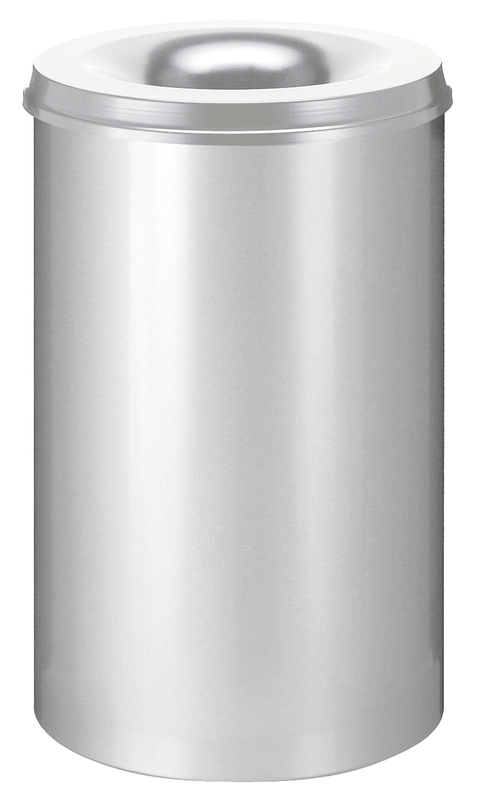 Die Abb. zeigt den selbstlöschenden Papierkorb 110 Liter in Silber.