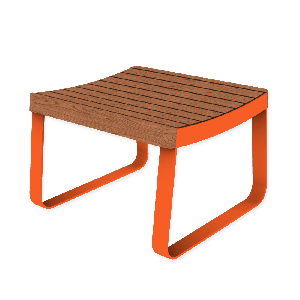 Die Abb. zeigt den EGOÉ Hocker I1 in Hellrotorange (RAL 2008) mit Jatoba geölt.