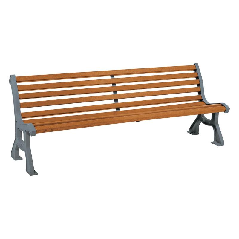 Die Abb. zeigt die Parkbank Lublin in Metallgrau / Eiche.
