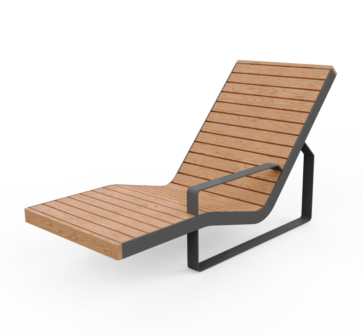 Die Abb. zeigt EGOÉ Liegestuhl I1 mit einseitiger Armlehne