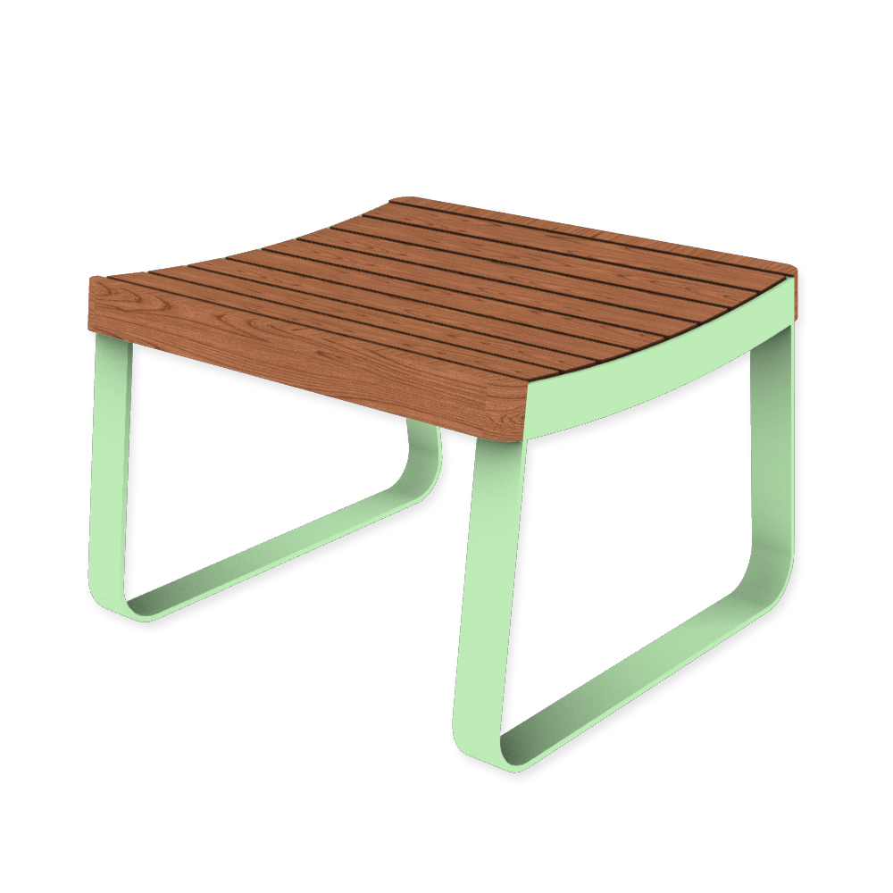 Die Abb. zeigt den EGOÉ Hocker I1 in Weißgrün (RAL 6019) mit Jatoba geölt.