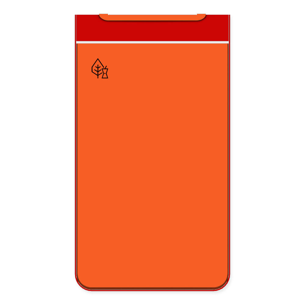Die Abb. zeigt die Vorderseite des EGOÉ Abfallbehälters I20 - 60 Liter mit Piktogramm Biomüll, Farbe Rahmen Verkehrsrot (RAL 3020) und Farbe Korpus Hellrotorange (RAL 2008).