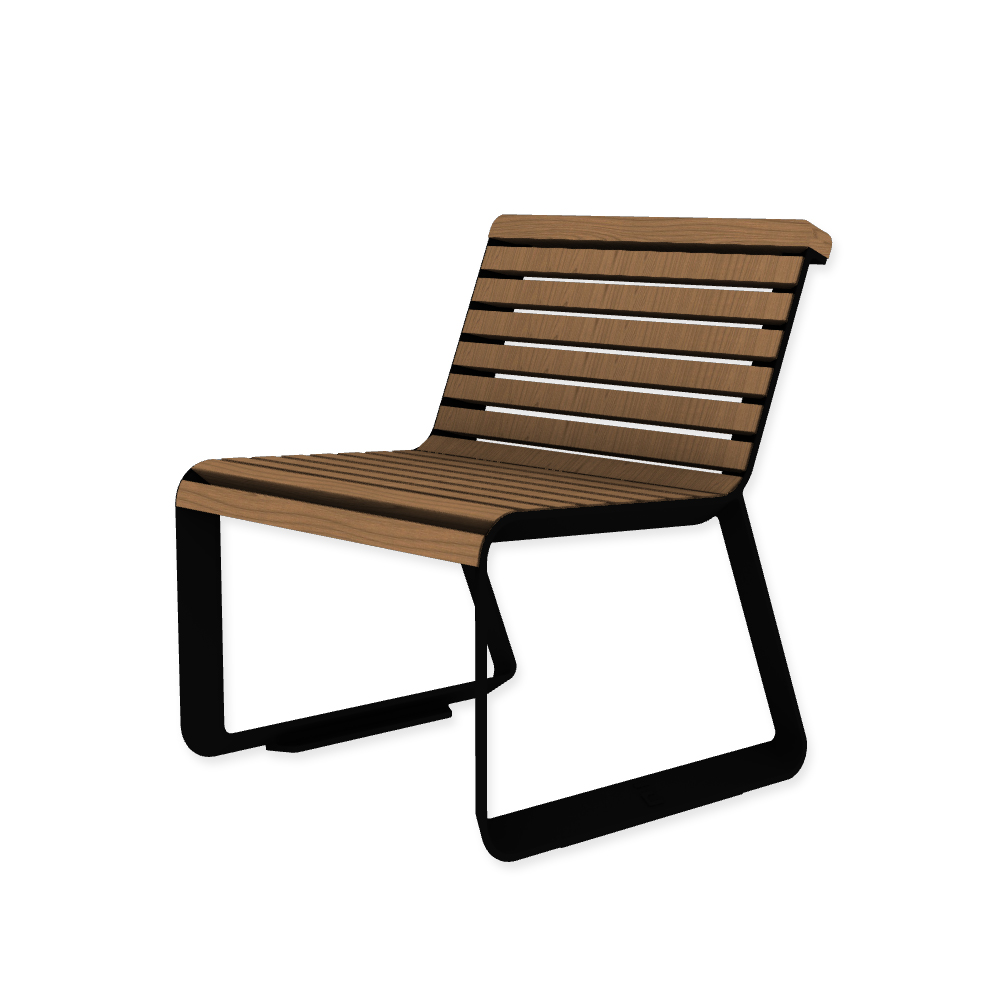 Die Abb. zeigt den EGOÉ Stuhl I2 profiliertes Aluminiumgestell in Tiefschwarz (RAL 9005) mit Jatoba Natur.