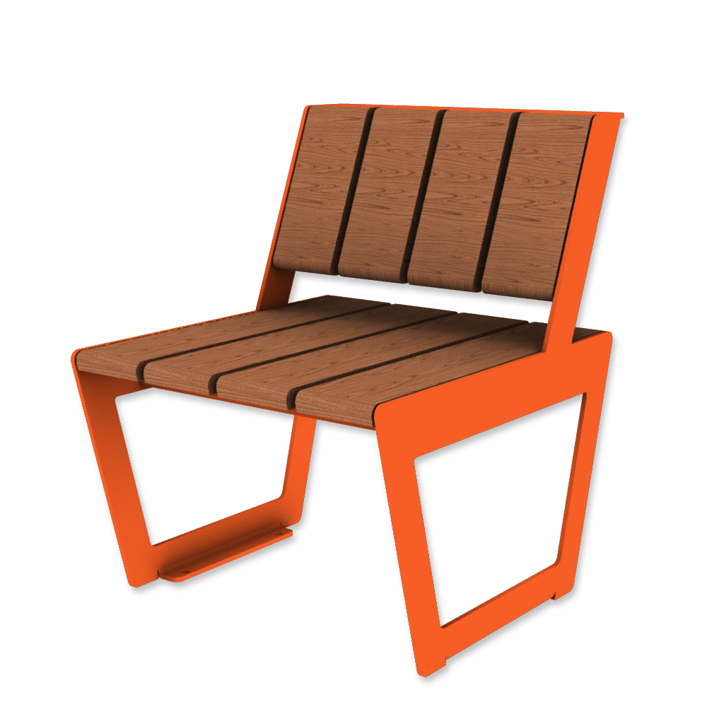 Die Abb. zeigt den modularen Stuhl A4 in Hellrotorange (RAL 2008) mit Jatoba geölt.