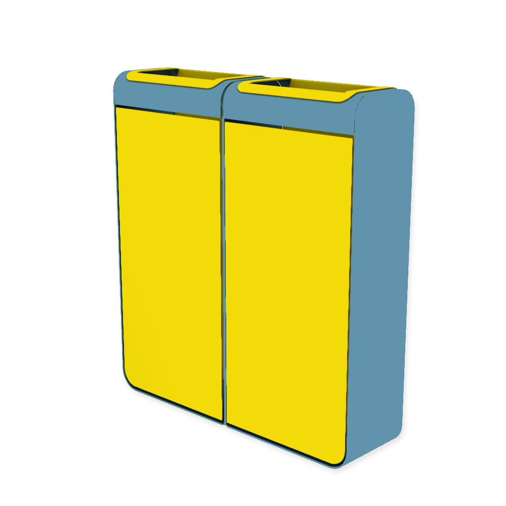 Die Abb. zeigt den EGOÉ Recycling Abfallbehälter I20 - 2x45 Liter mit Farbe Rahmen Pastellblau (RAL 5024) und Farbe Korpus Rapsgelb (RAL 1021).