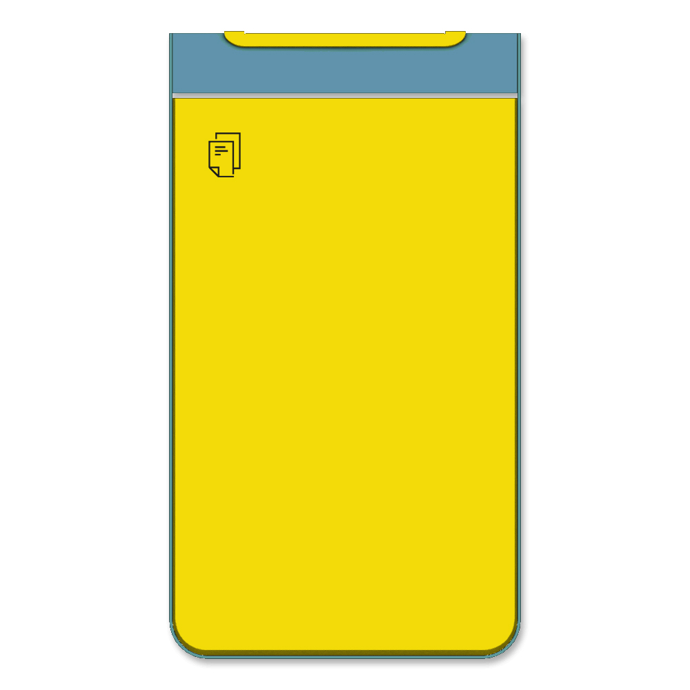 Die Abb. zeigt die Vorderseite des EGOÉ Abfallbehälters I20 - 60 Liter mit Piktogramm Papier, Farbe Rahmen Pastellblau (RAL 5024) und Farbe Korpus Rapsgelb (RAL 1021).
