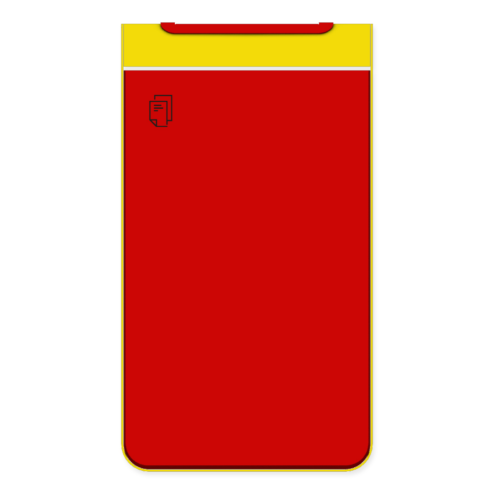 Die Abb. zeigt die Vorderseite des EGOÉ Abfallbehälters I20 - 60 Liter mit Piktogramm Papier, Farbe Rahmen Rapsgelb (RAL 1021) und Farbe Korpus Verkehrsrot (RAL 3020).