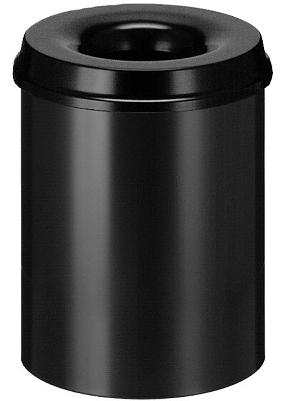Die Abb. zeigt den selbstlöschenden Papierkorb 15 Liter in Schwarz.