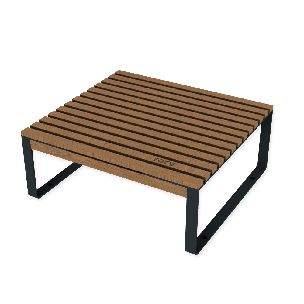 Die Abb. zeigt den EGOÉ Outdoor Lounge-Tisch I1 in Anthrazitgrau (RAL 7016) mit Jatoba Natur.