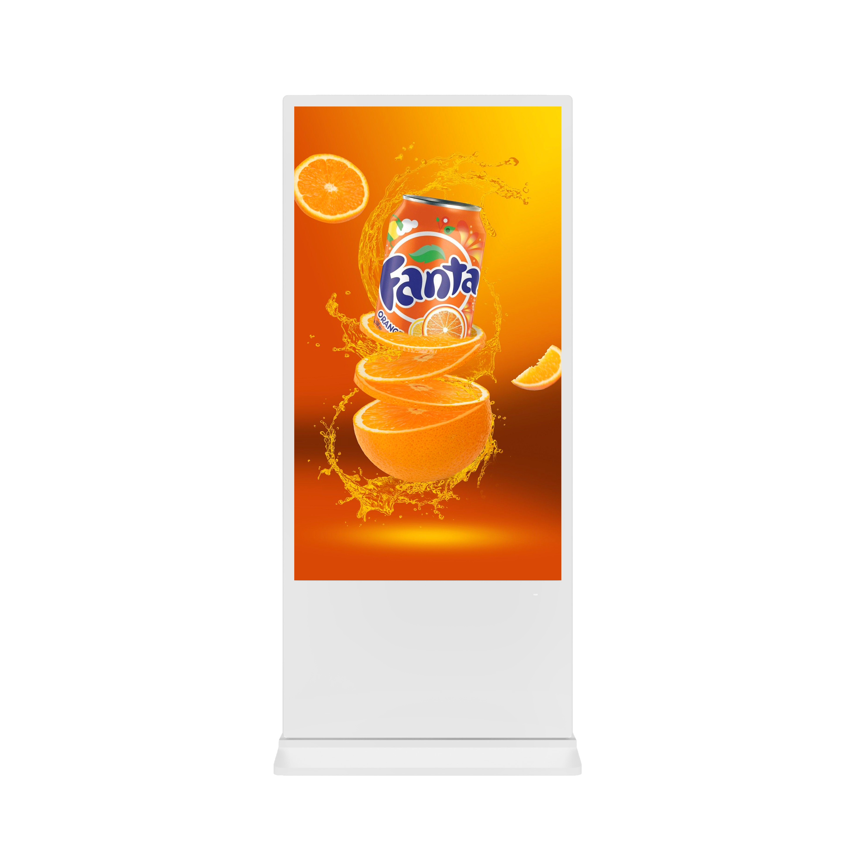 Die Abb. zeigt das Indoor LCD Digital Signage doppelseitig zum Aufstellen in Weiß (65 Zoll).