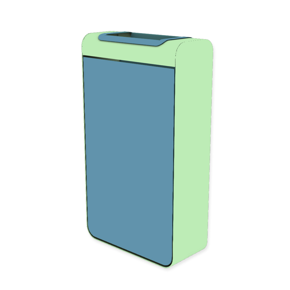 Die Abb. zeigt den EGOÉ Abfallbehälter I20 - 60 Liter mit Farbe Rahmen Weißgrün (RAL 6019) und Farbe Korpus Pastellblau (RAL 5024).