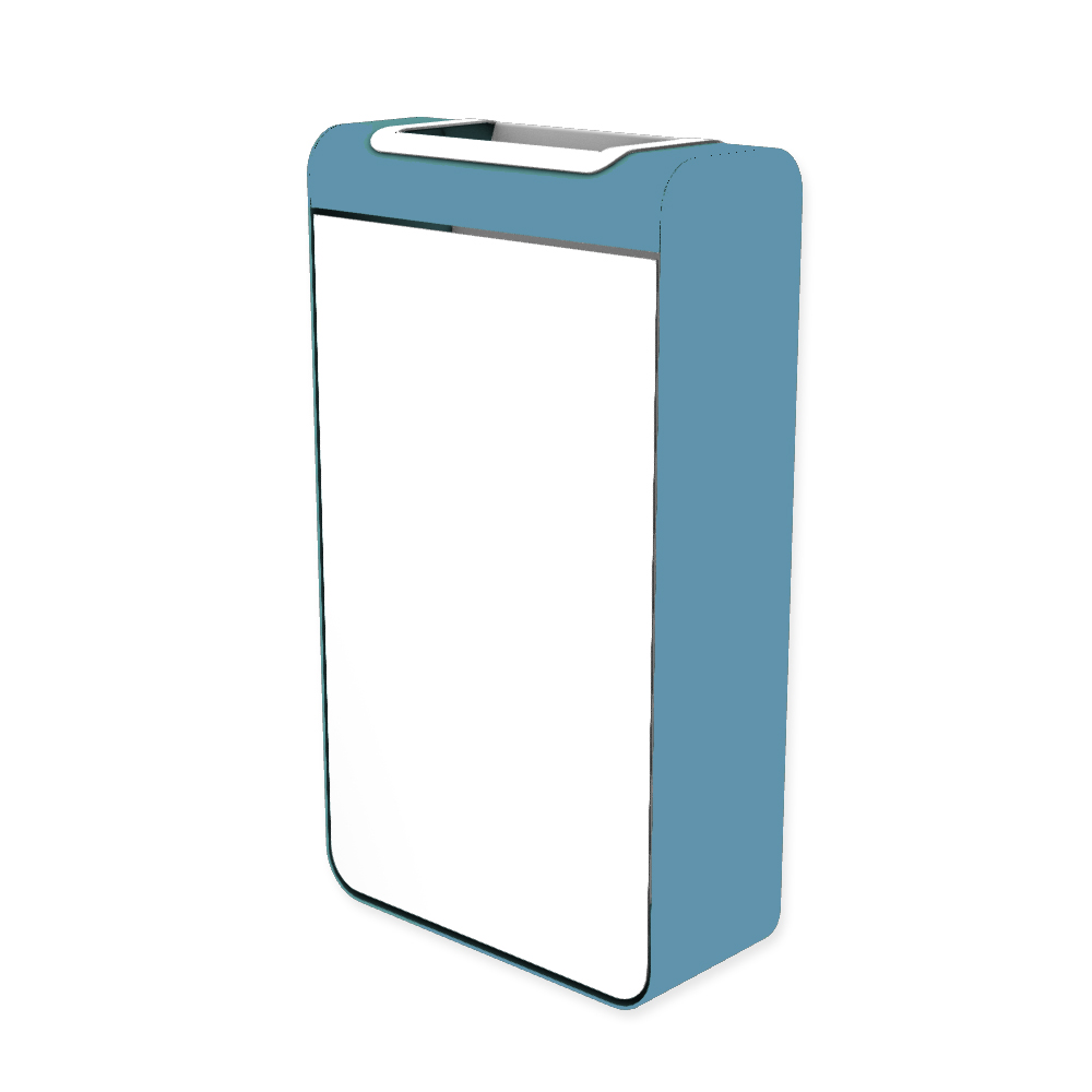 Die Abb. zeigt den EGOÉ Abfallbehälter I20 - 60 Liter mit Farbe Rahmen Pastellblau (RAL 5024) und Farbe Korpus Reinweiß (RAL 9010).