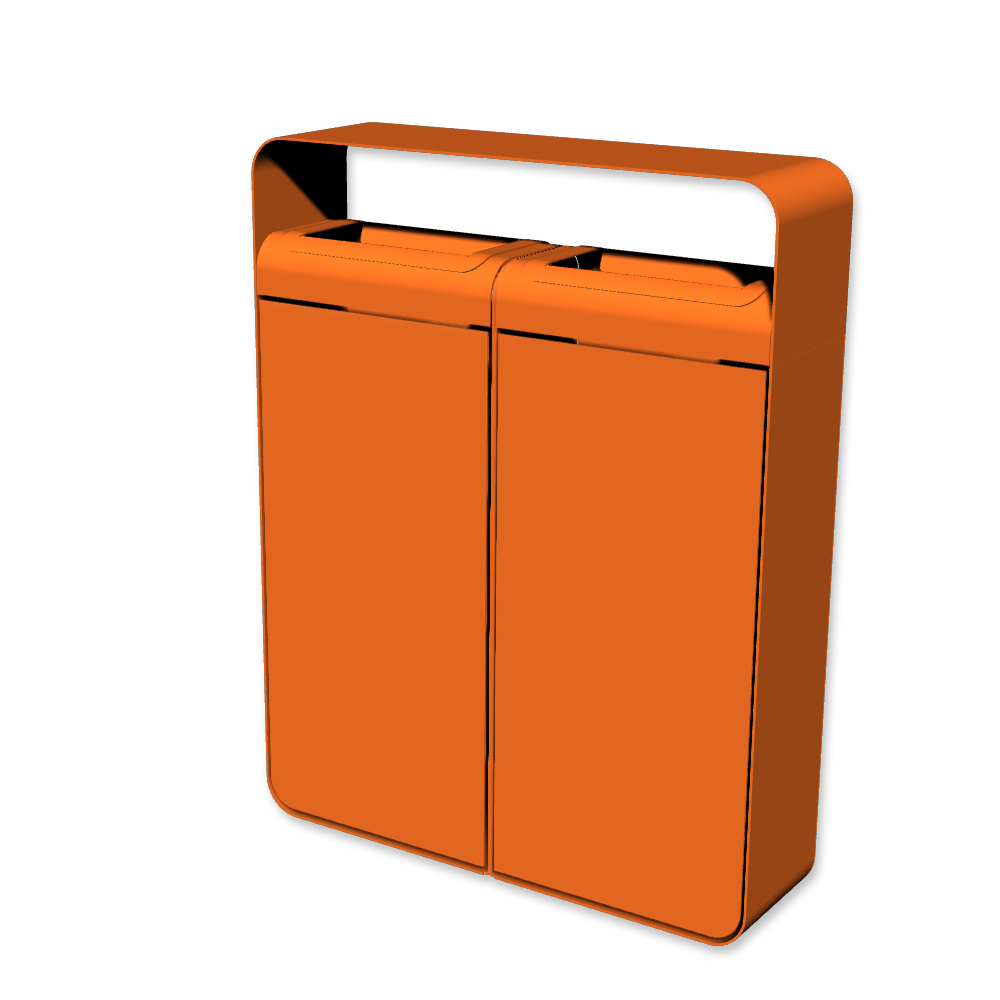 Die Abb. zeigt den Abfallbehälter I20 ohne Piktogramme, mit Farbe Rahmen Hellrotorange (RAL 2008) und Farbe Korpus Hellrotorange (RAL 2008).