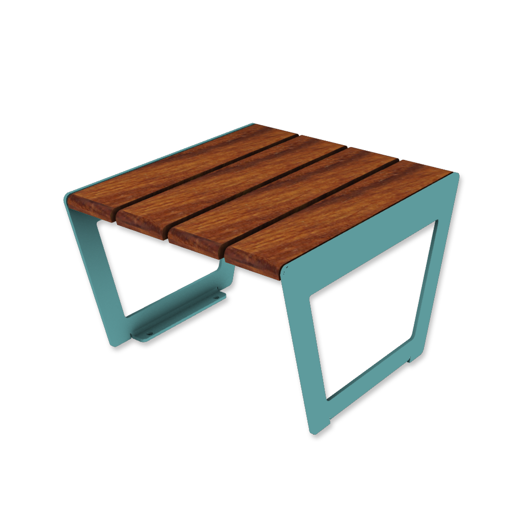 Die Abb. zeigt den modularen Hocker A4 in Pastellblau (RAL 5024) mit Thermoesche geölt.