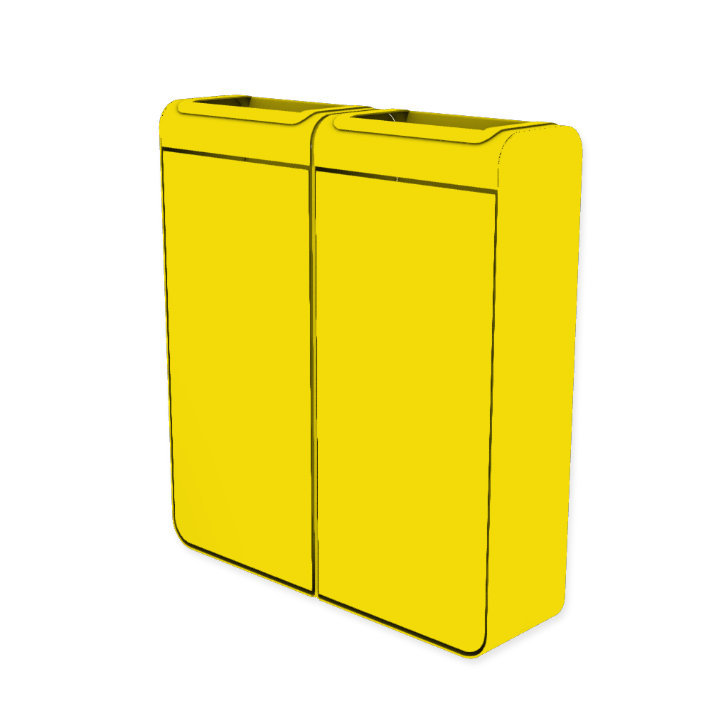Die Abb. zeigt den EGOÉ Recycling Abfallbehälter I20 - 2x45 Liter mit Farbe Rahmen Rapsgelb (RAL 1021) und Farbe Korpus Rapsgelb (RAL 1021).