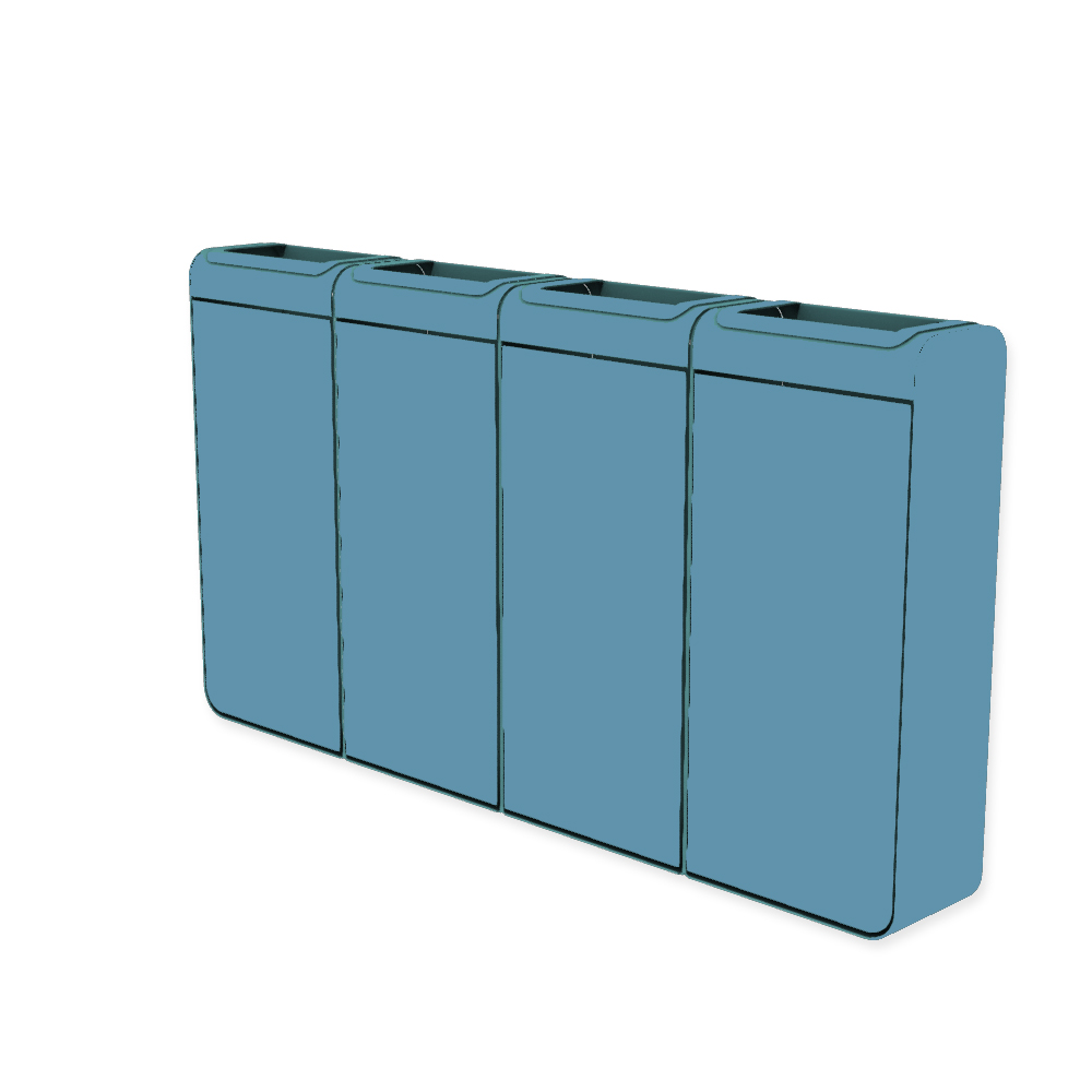 Die Abb. zeigt den EGOÉ Recycling Abfallbehälter I20 - 4x45 Liter mit Farbe Rahmen Pastellblau (RAL 5024) und Farbe Korpus Pastellblau (RAL 5024).