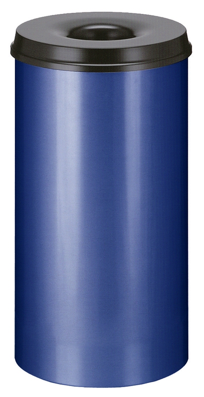 Die Abb. zeigt den selbstlöschenden Papierkorb 50 Liter in Blau-Schwarz.