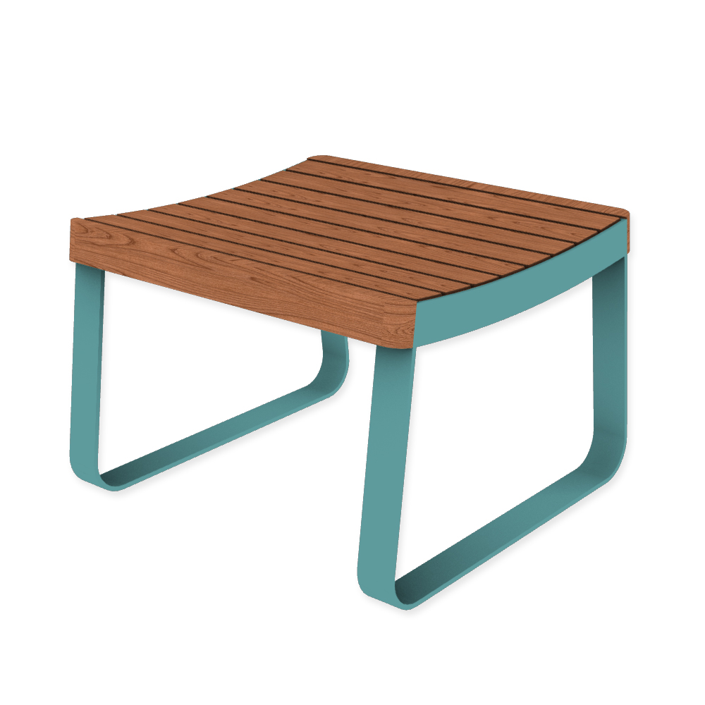 Die Abb. zeigt den EGOÉ Hocker I1 in Pastellblau (RAL 5024) mit Jatoba geölt.