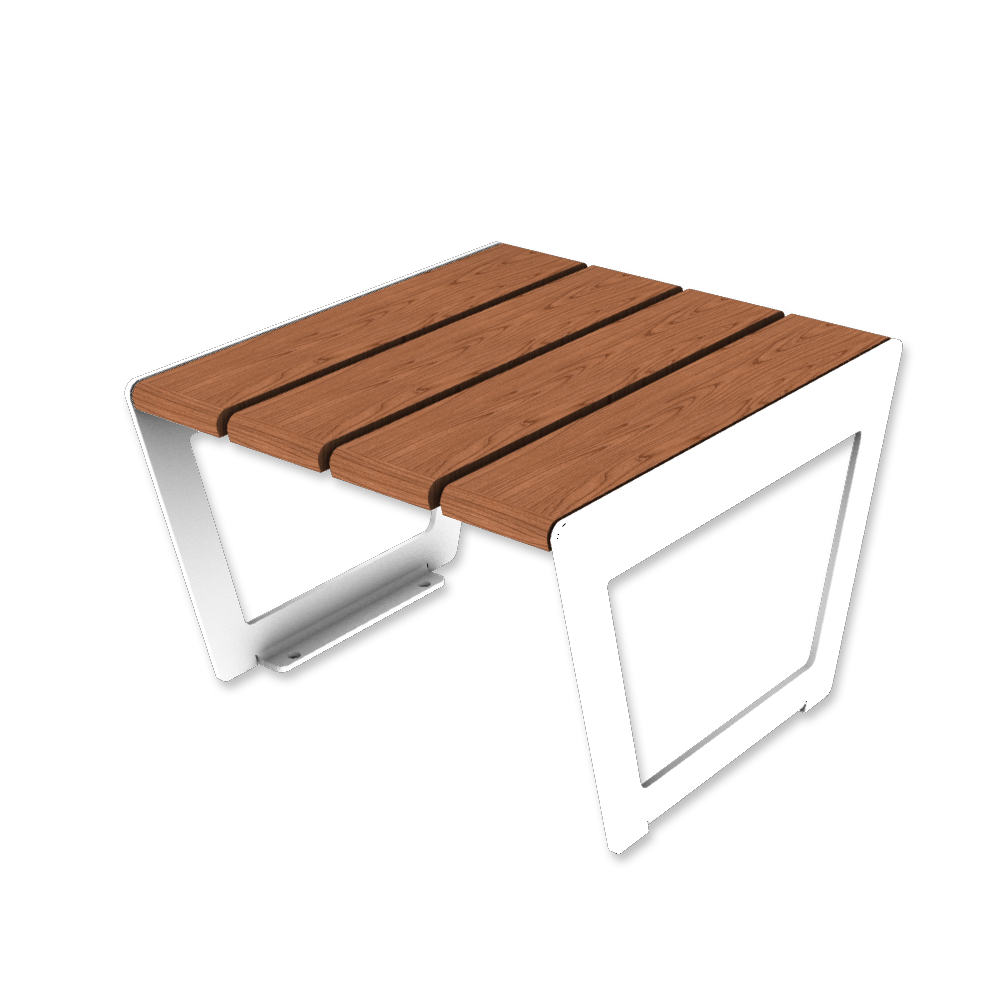 Die Abb. zeigt den modularen Hocker A4 in Reinweiß (RAL 9010) mit Jatoba geölt.