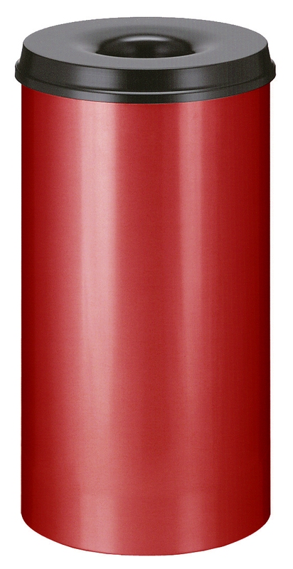 Die Abb. zeigt den selbstlöschenden Papierkorb 50 Liter in Rot-Schwarz.
