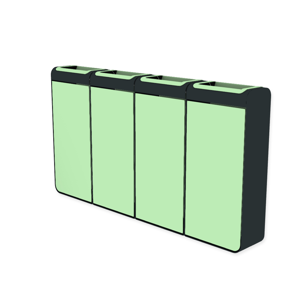 Die Abb. zeigt den EGOÉ Recycling Abfallbehälter I20 - 4x45 Liter mit Farbe Rahmen Anthrazitgrau (RAL 7016) und Farbe Korpus Weißgrün (RAL 6019).