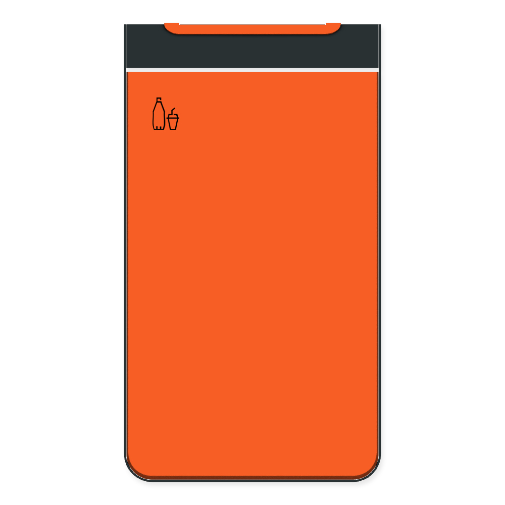 Die Abb. zeigt die Vorderseite des EGOÉ Abfallbehälters I20 - 60 Liter mit Piktogramm Kunststoff, Farbe Rahmen Anthrazitgrau (RAL 7016) und Farbe Korpus Hellrotorange (RAL 2008).