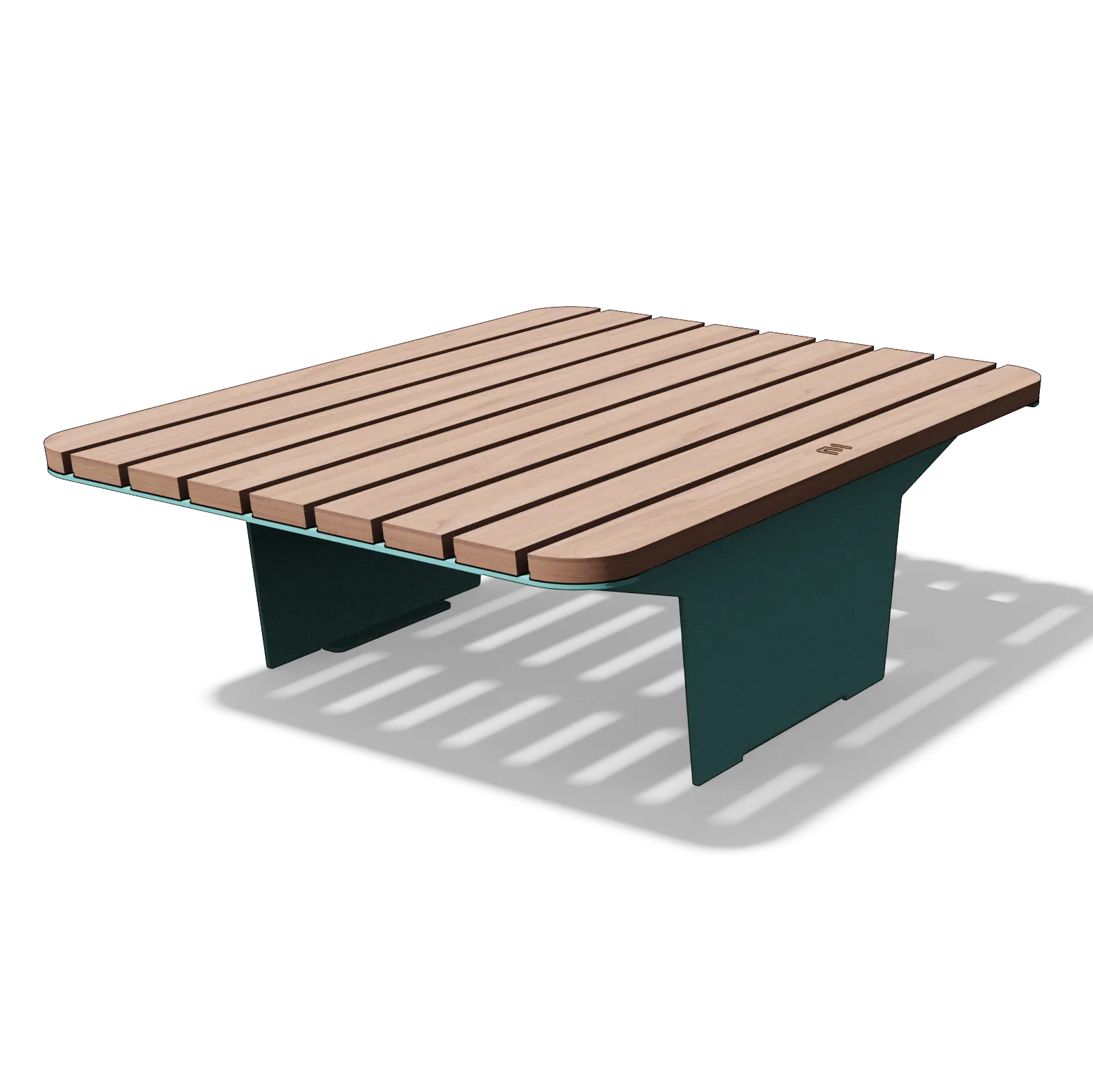 Die Abb. zeigt den EGOÉ Hocker O1 in Jatoba Natur und Lichtgrün (RAL 6027).